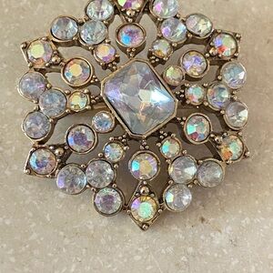 Gold and Aurora Borealis Crystal Brooch signed LC